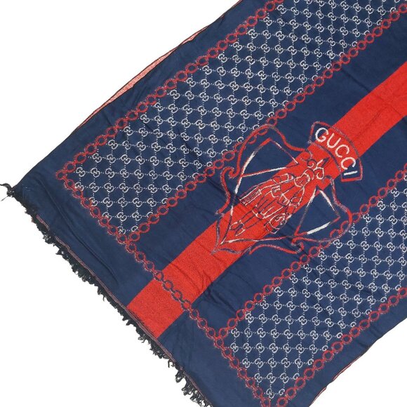 Gucci Vintage Red & Blue Stripe Monogram Shawl Wrap Scarf - Picture 6 of 10